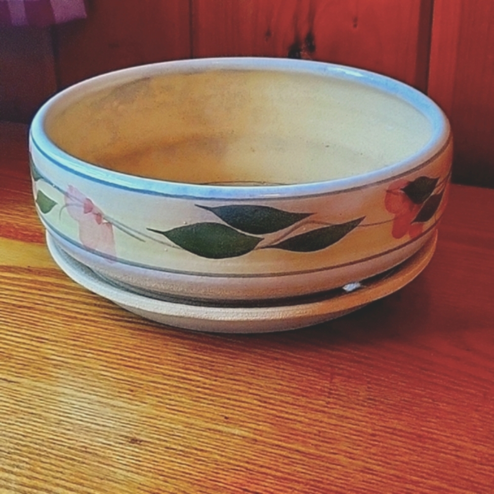 Glazed Pottery Planter With Underplate
